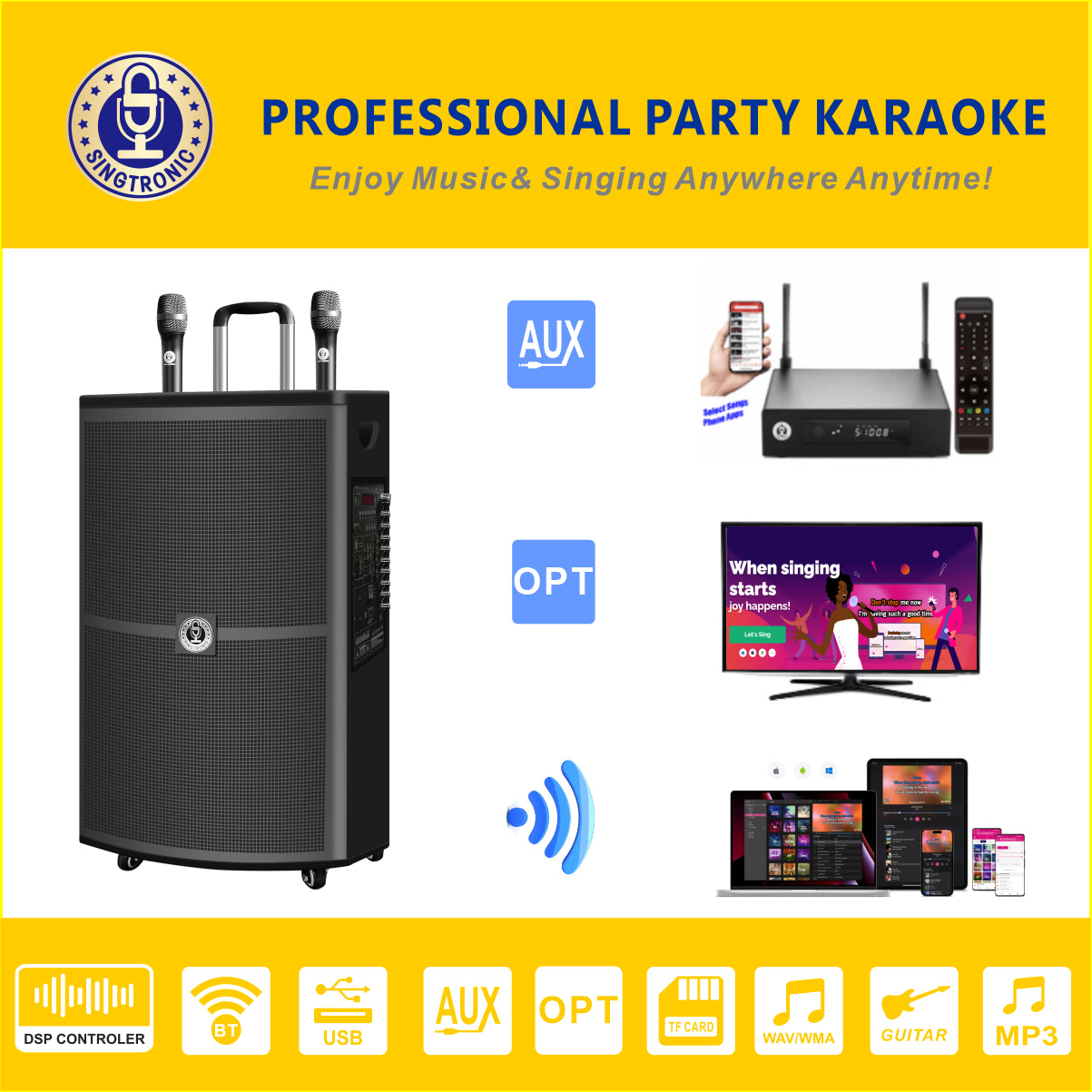 Professional 1500W Rechargeable 15" Bluetooth All-in-One Karaoke System
