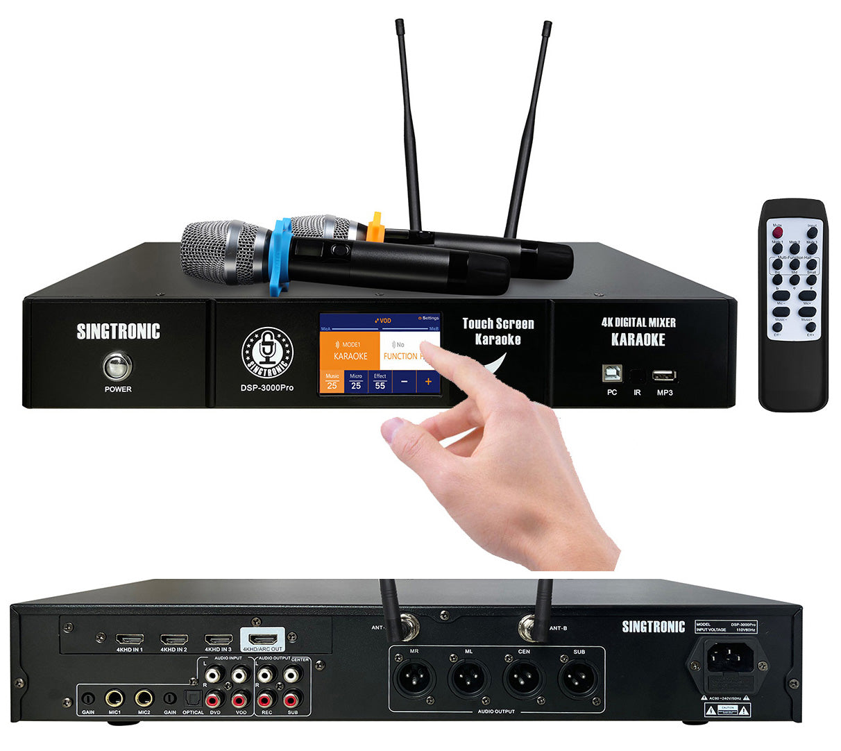 DSP-3000Pro Digital Karaoke Processor, Free: 2 Wireless Mics, I-touch by Singtronic