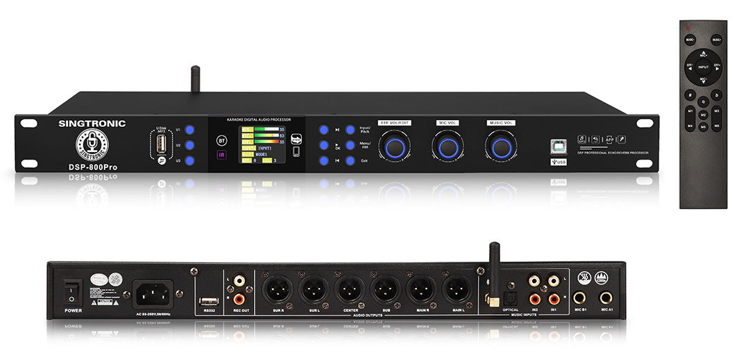 Karaoke Digital Processor, Mixer, Anti-Feedback with Remote & Phone Apps