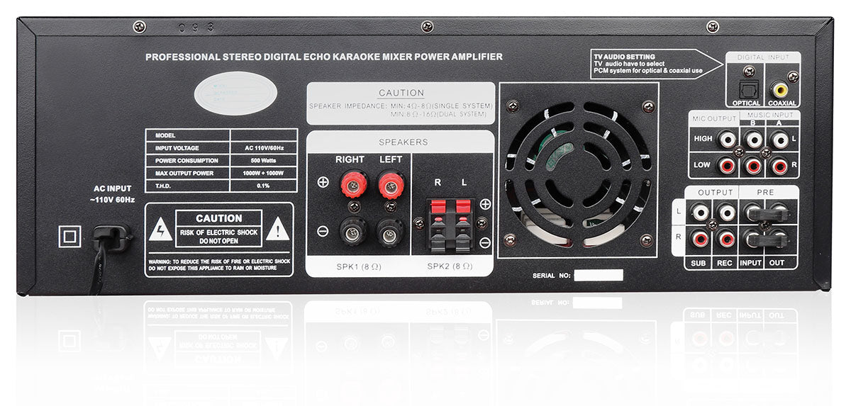 Karaoke Mixing Amplifier Professional 2000W with Equalizer & Optical, Bluetooth