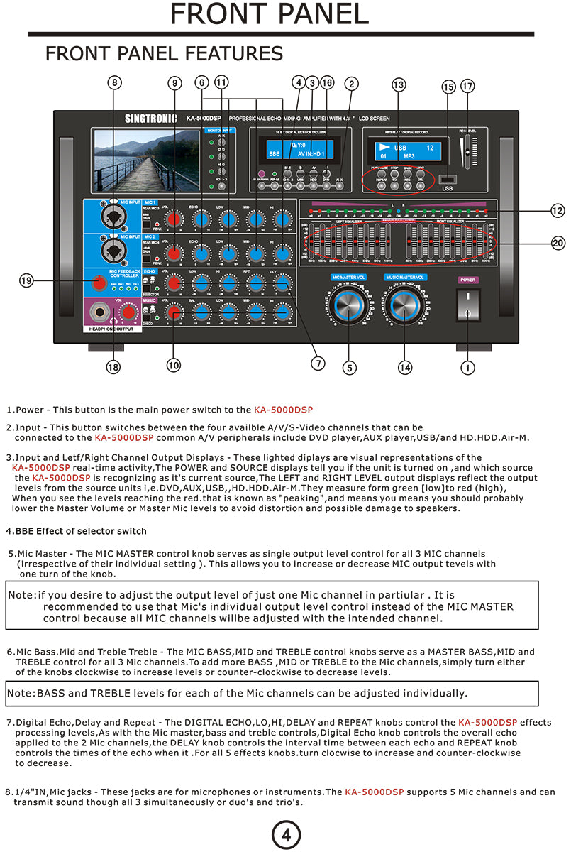 Professional Mixing Amplifier DJ/KJ 5000W with Equalizer by Singtronic
