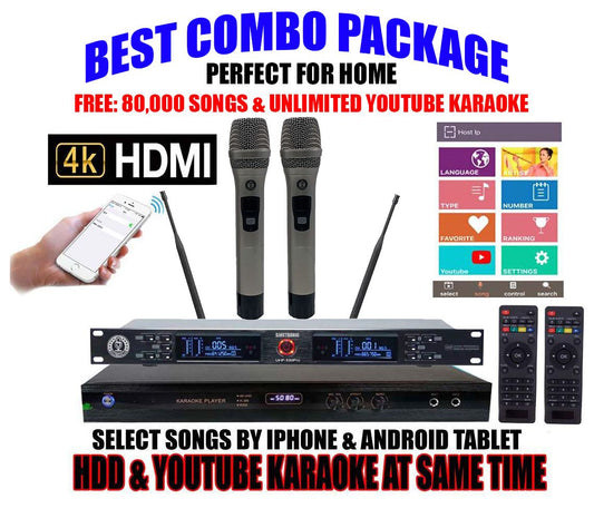 Singtronic KTV-9000UHD Professional 6TB Hard Drive Player Package with UHF-550Pro Dual Wireless Microphone