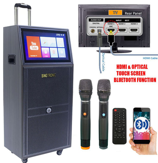 Singtronic BT-1515Pro Professional Portable 15" Double Woofer 3-Way Bluetooth Speaker Karaoke System
