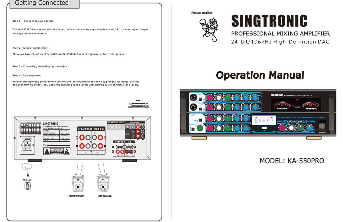 Singtronic KA-550Pro Professional 1500W Mixing Amplifier Karaoke