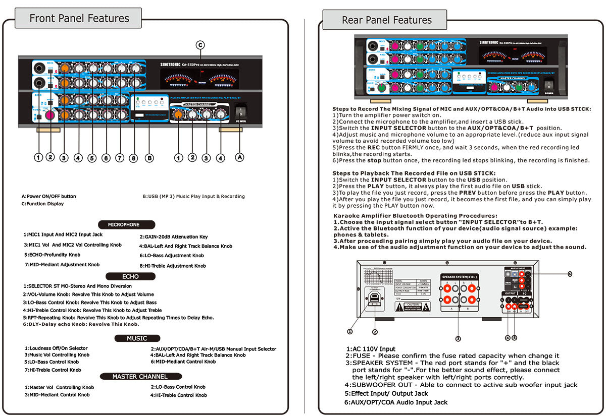 Mixing Amplifier Karaoke 1500W by Singtronic Model: KA-550Pro