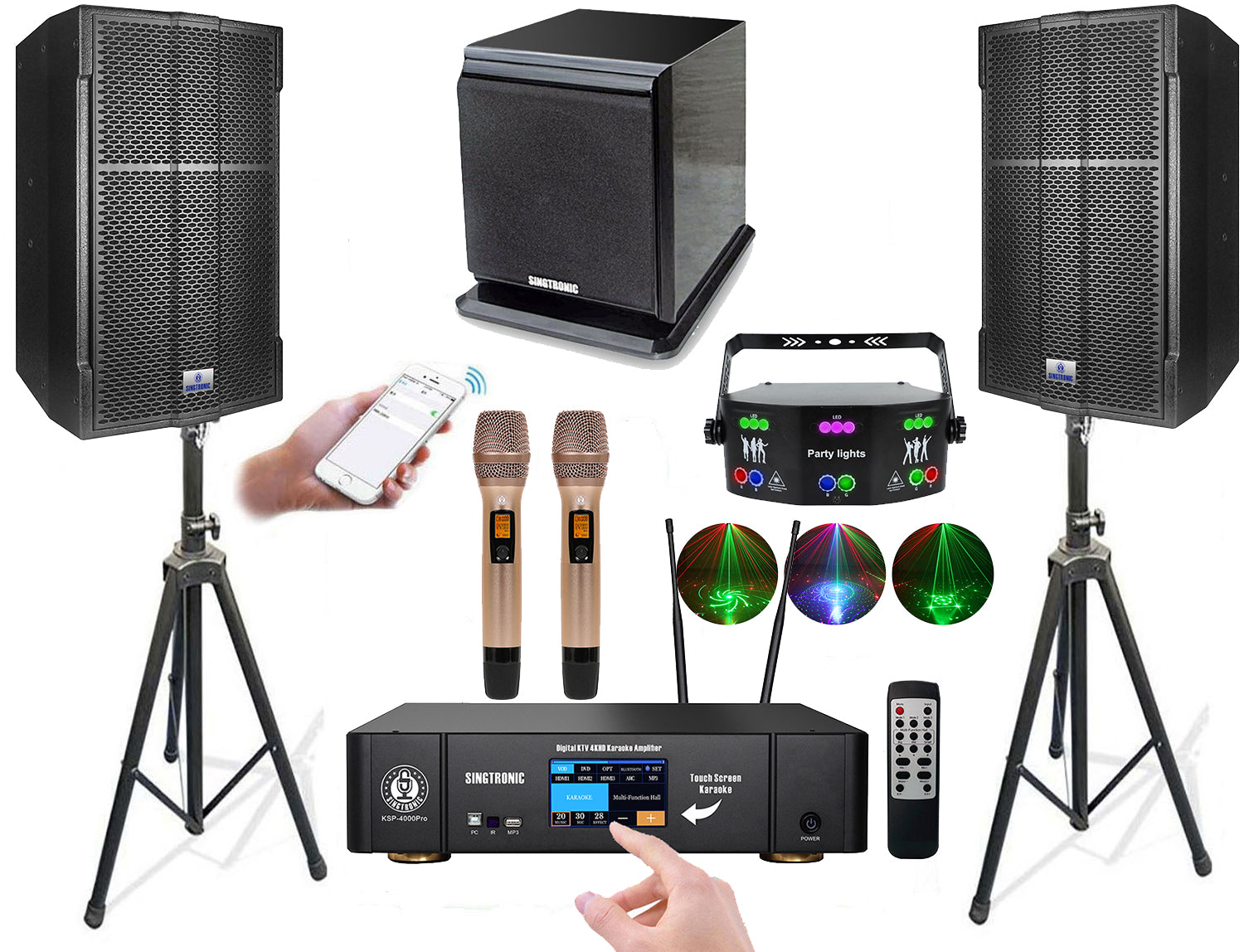 Singtronic Professional 4500W Karaoke System Unlimited Youtube Songs via Iphone & PC Tablets