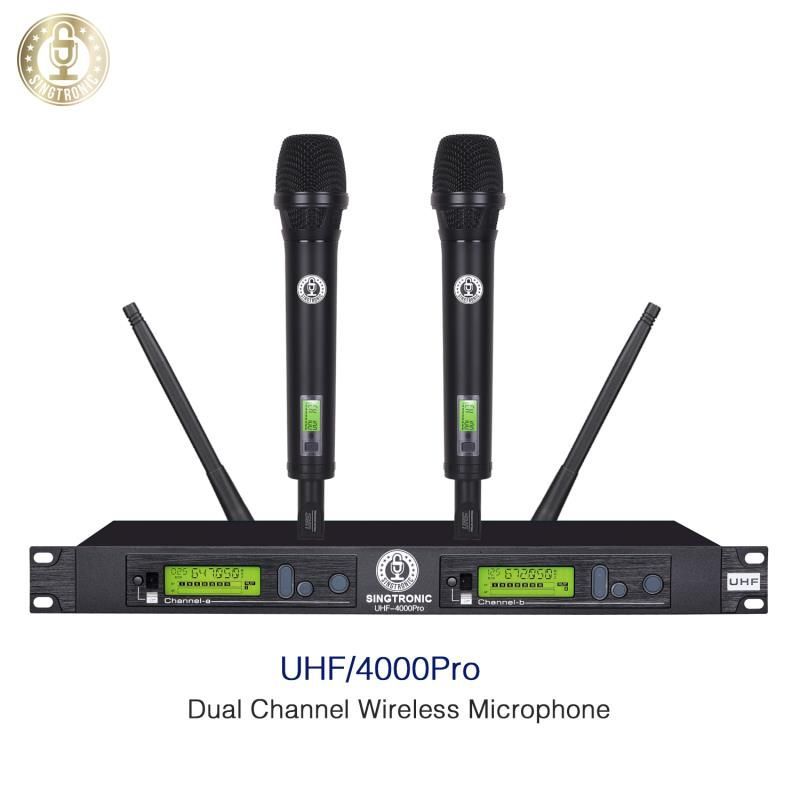 Singtronic UHF-4000Pro-Black Professional Digital Dual PLL Wireless Microphone Karaoke System