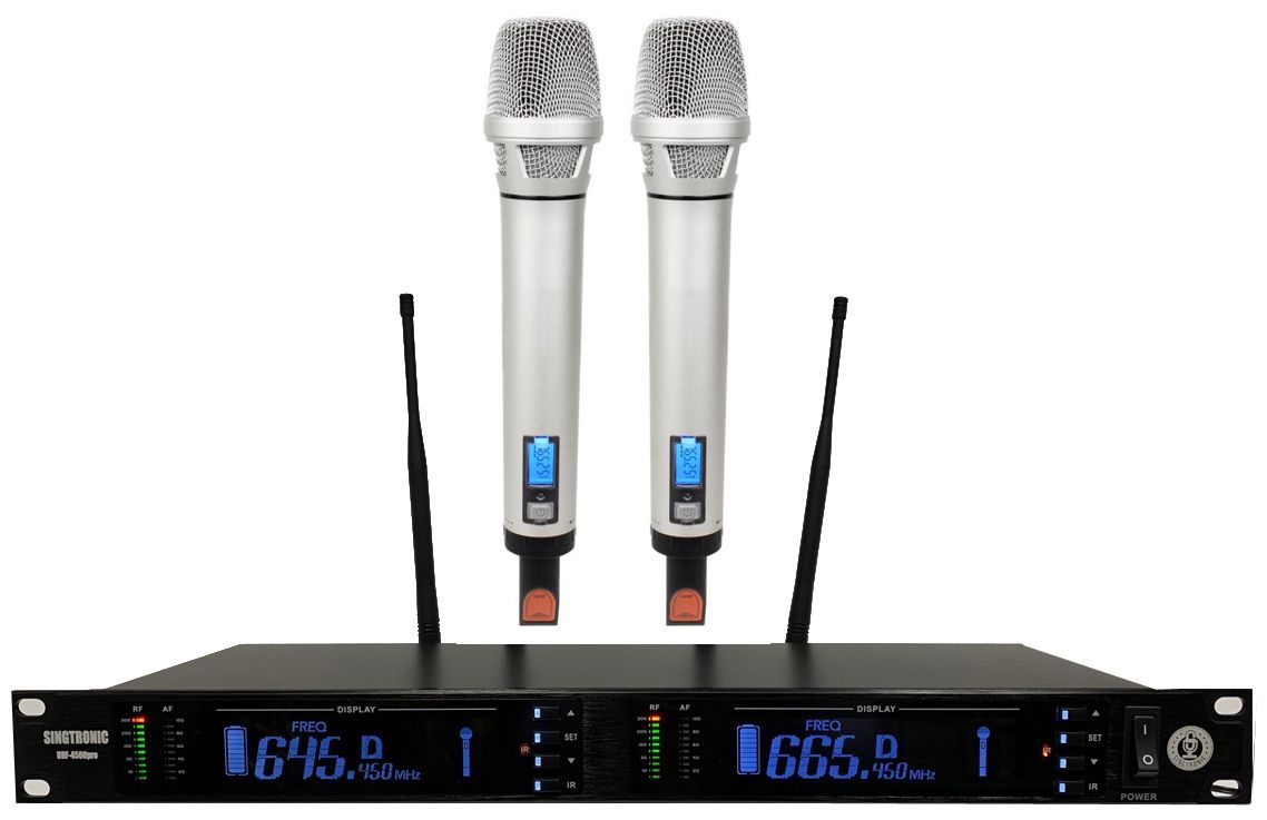 Singtronic UHF-4500Pro Professional Digital Dual PLL UHF True Diversity Wireless Microphone Karaoke System Built in Feedback Control