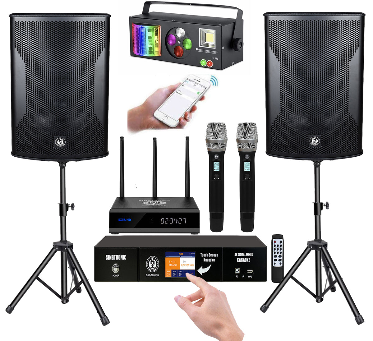 Complete Karaoke System 4000W Digital with Active Speaker & Free: Pre-Loaded 70,000 Songs