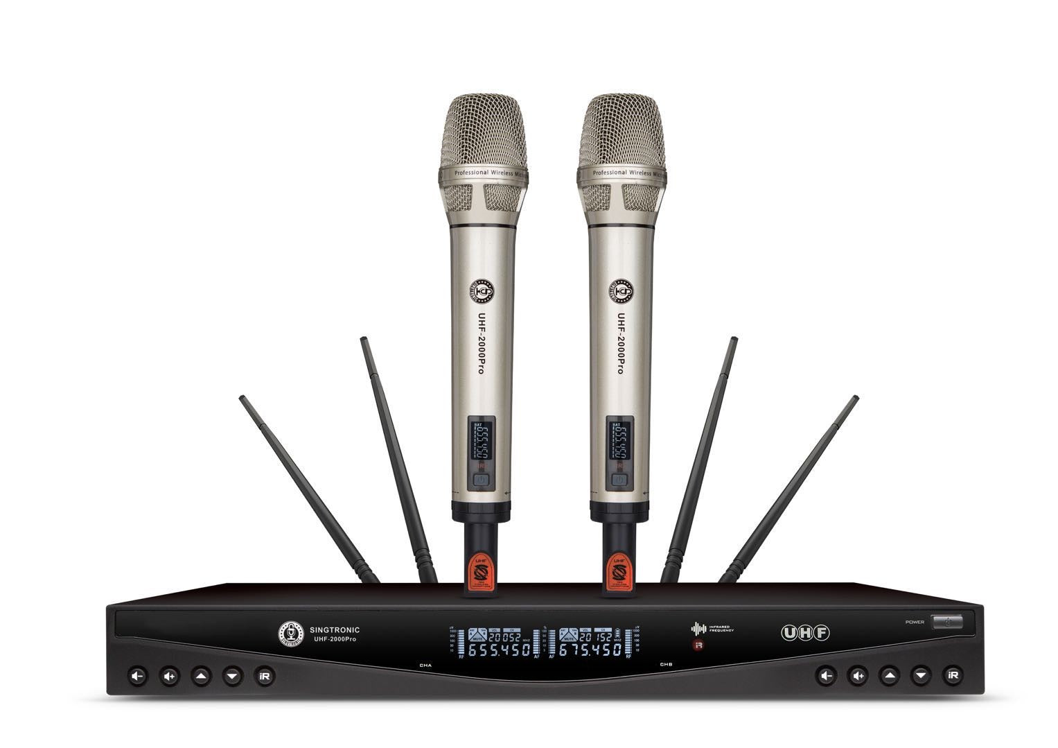 Singtronic UHF-2000Pro Professional Dual UHF PLL True Diversity Wireless Microphone Karaoke System