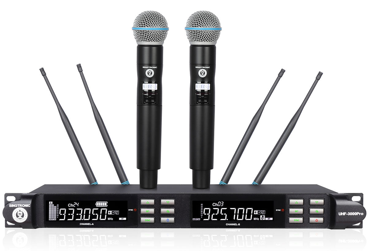 Singtronic UHF-3000Pro Professional True Diversity Dual Wireless Microphone High Freq. 900Mhz