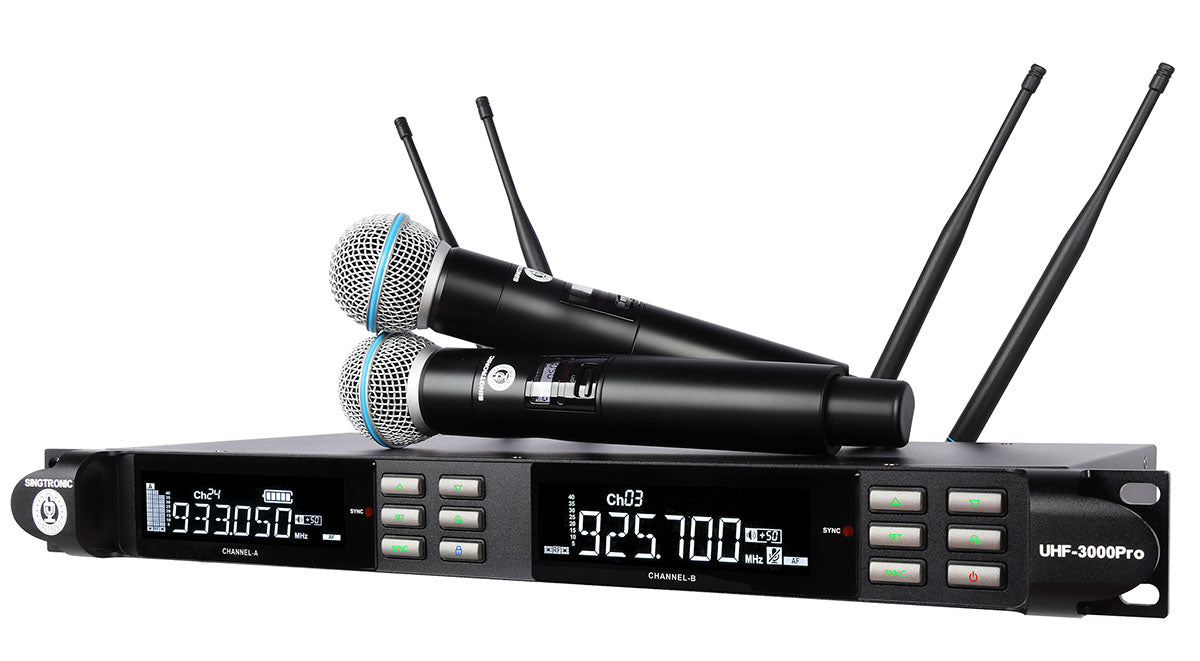 Singtronic UHF-3000Pro Professional True Diversity Dual Wireless Microphone High Freq. 900Mhz