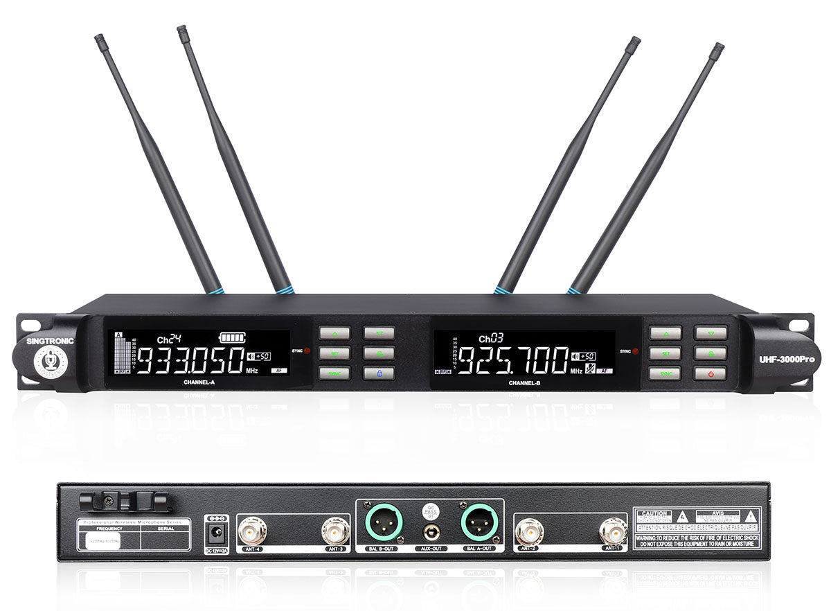 Singtronic UHF-3000Pro Professional True Diversity Dual Wireless Microphone High Freq. 900Mhz