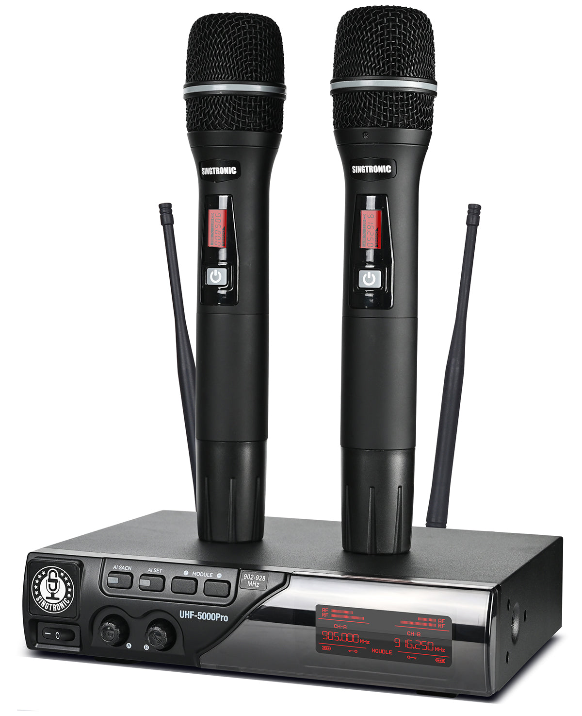 Singtronic UHF-5000Pro Digital Professional Dual UHF Wireless Microphone System (Freq. 900Mhz, Anti-Feedback)