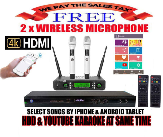 Singtronic KTV-9000UHD Professional 4TB Hard Drive Player Package with UHF-350Pro 2 x Wireless Microphone